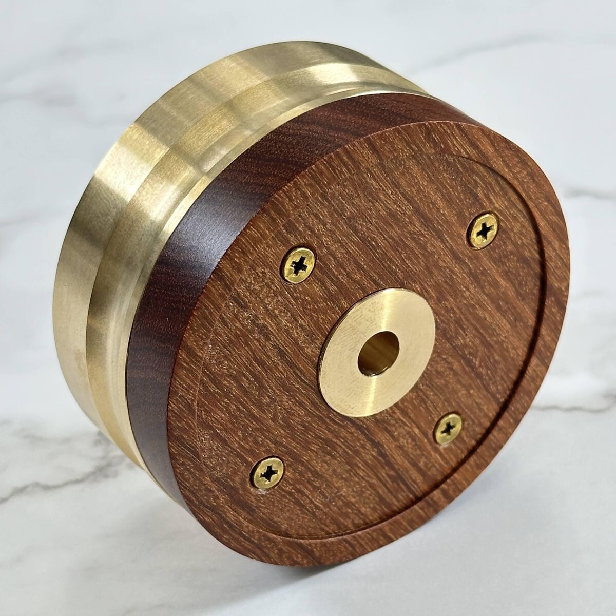 ディスクスタビライザー 真鍮 x アフリカンパドック 特注品 YAMAHA YDS-3 形状 ターンテーブル プレーヤー レコード ハイエンド U1632_画像4