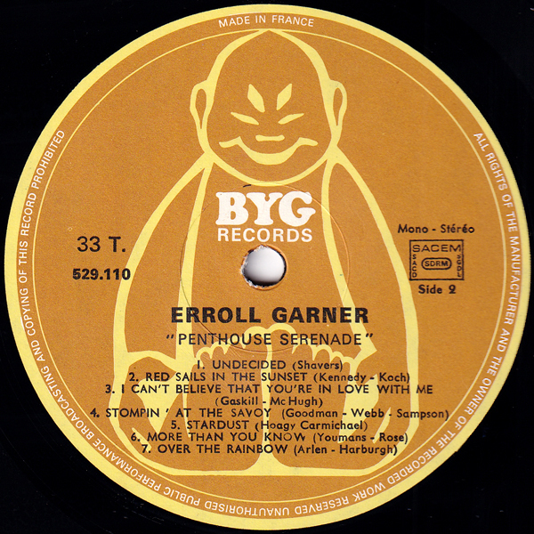 デフ仏LP☆ EROLL GARNER Penthouse Serenade（France BYG 529 110）Different Jacket エロール・ガーナー【Pierre Bompar】_画像5