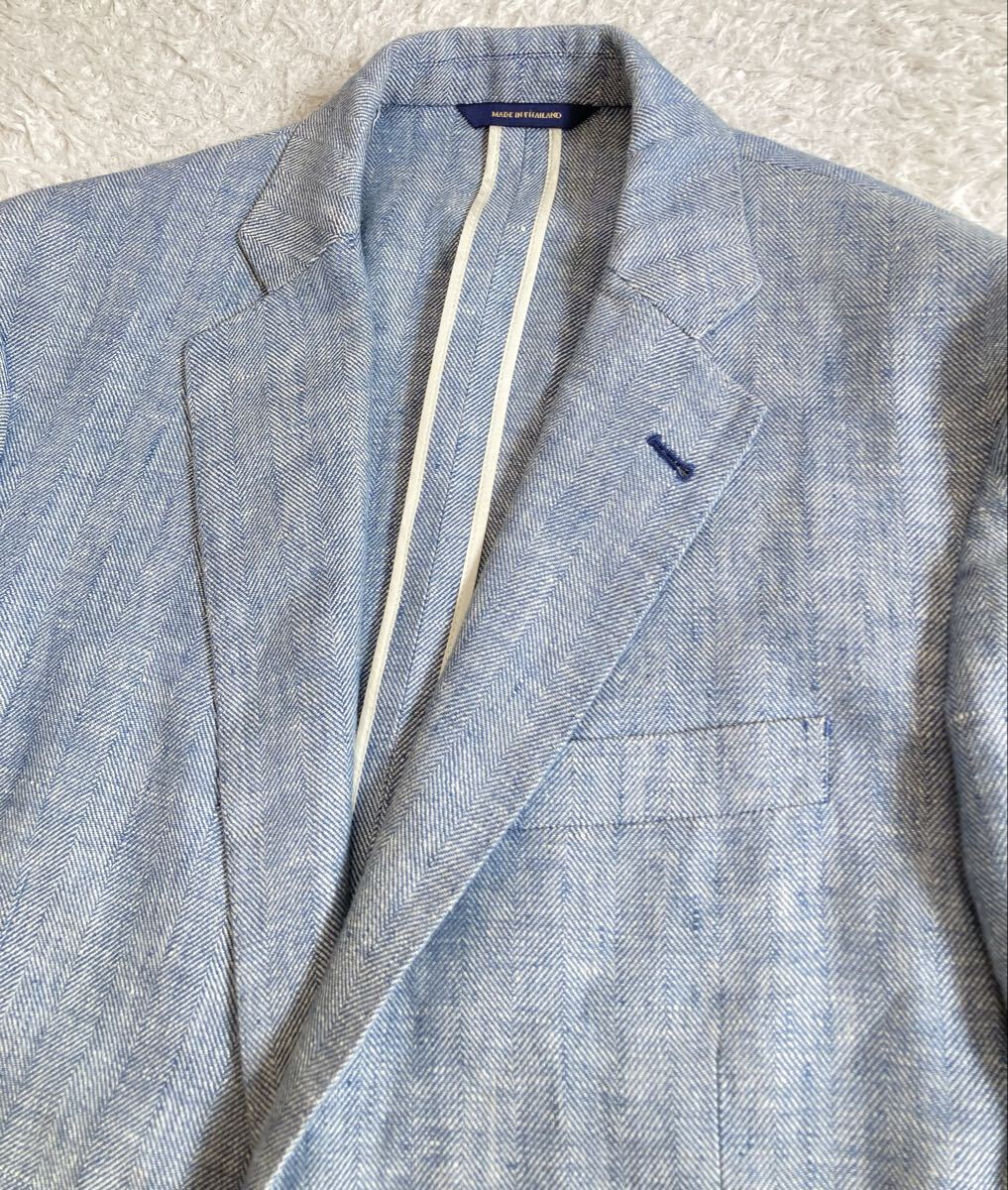 ブルックスブラザーズ 1818「BAIRD McNUTT」アイリッシュリネン 100% ヘリンボーン 2B ジャケット M~L位 39S ブルー 麻 Regent 春夏_画像2