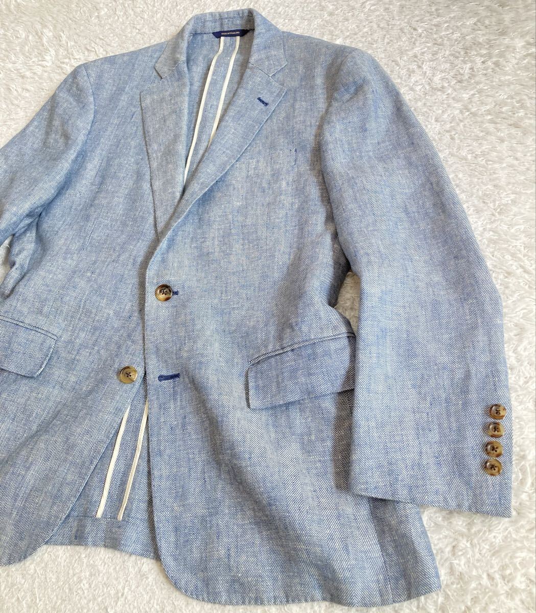 ブルックスブラザーズ 1818「BAIRD McNUTT」アイリッシュリネン 100% ヘリンボーン 2B ジャケット M~L位 39S ブルー 麻 Regent 春夏_画像10