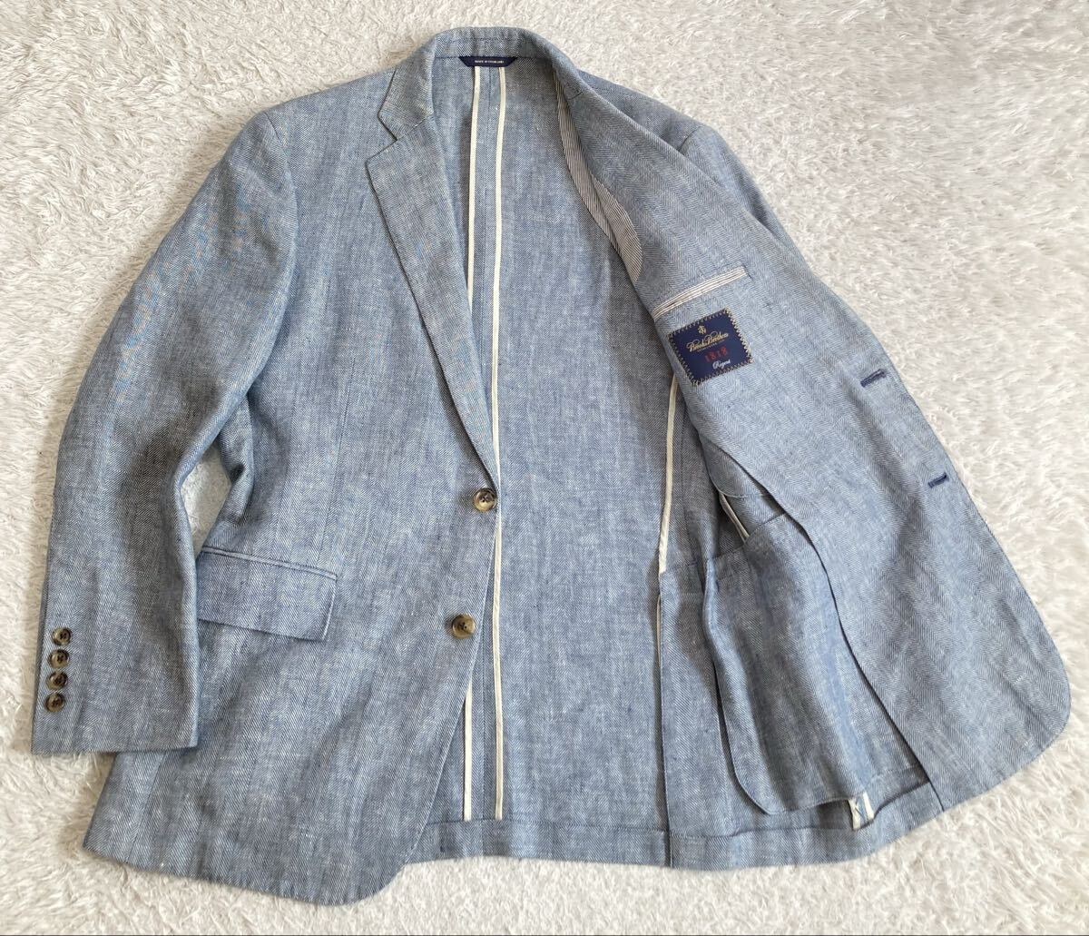 ブルックスブラザーズ 1818「BAIRD McNUTT」アイリッシュリネン 100% ヘリンボーン 2B ジャケット M~L位 39S ブルー 麻 Regent 春夏_画像3
