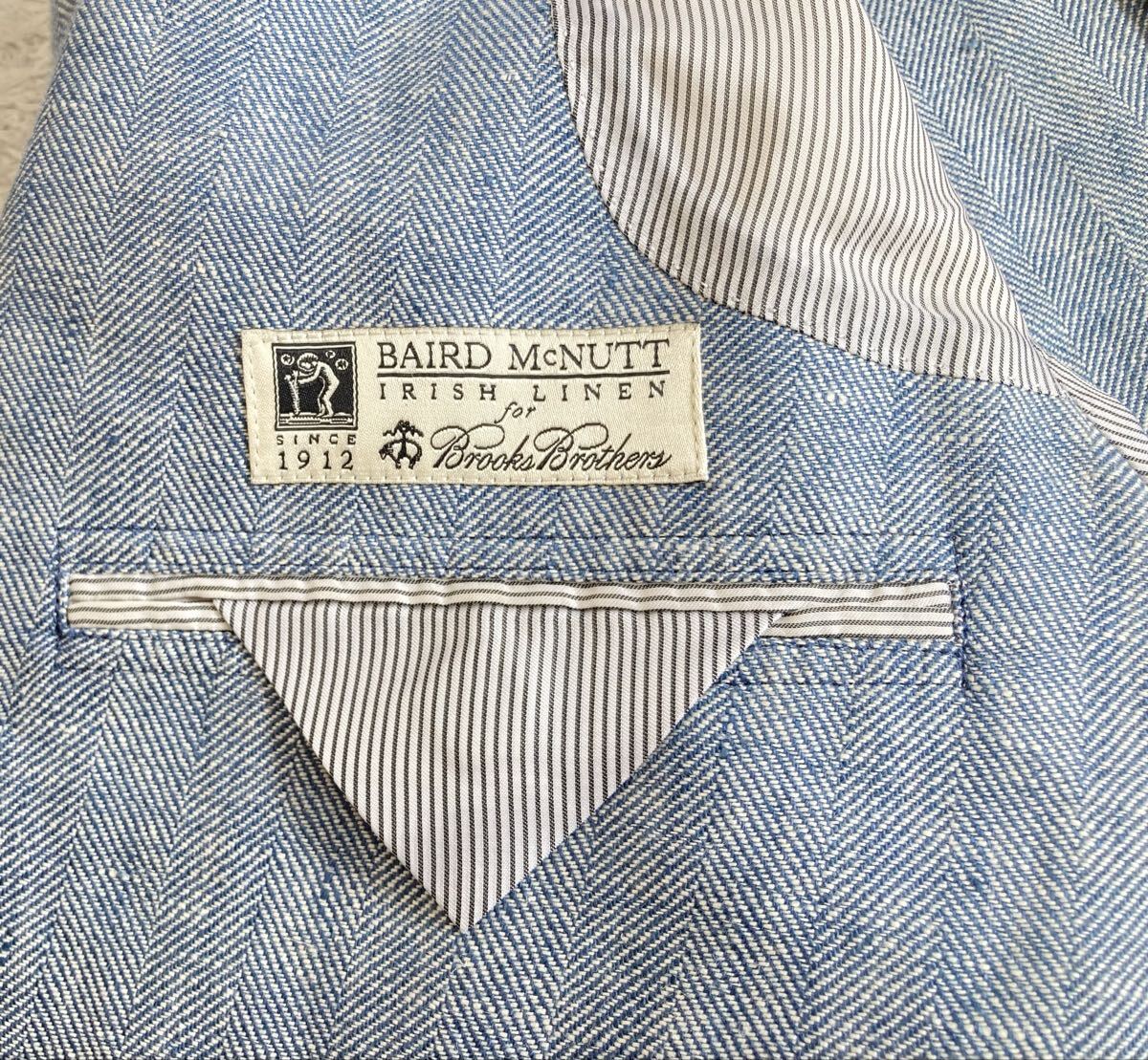 ブルックスブラザーズ 1818「BAIRD McNUTT」アイリッシュリネン 100% ヘリンボーン 2B ジャケット M~L位 39S ブルー 麻 Regent 春夏_画像6
