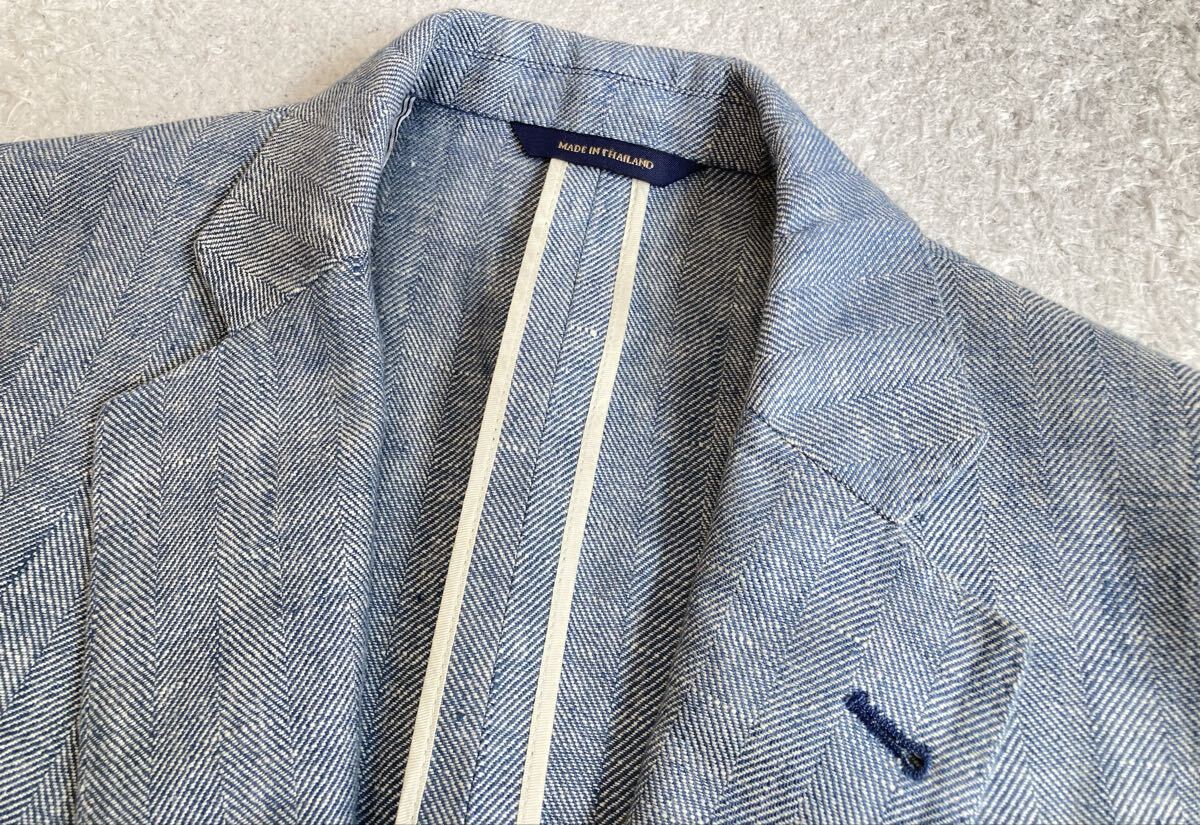 ブルックスブラザーズ 1818「BAIRD McNUTT」アイリッシュリネン 100% ヘリンボーン 2B ジャケット M~L位 39S ブルー 麻 Regent 春夏_画像8