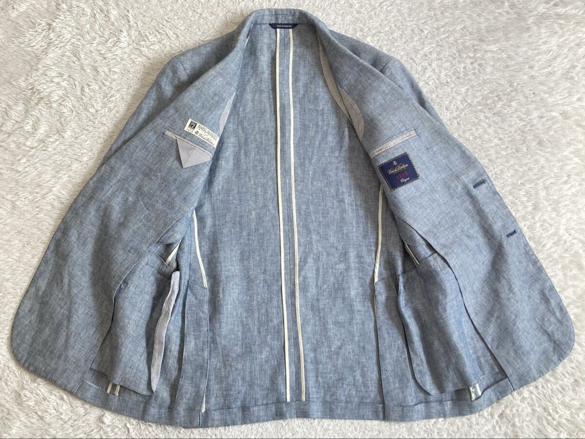 ブルックスブラザーズ 1818「BAIRD McNUTT」アイリッシュリネン 100% ヘリンボーン 2B ジャケット M~L位 39S ブルー 麻 Regent 春夏_画像4