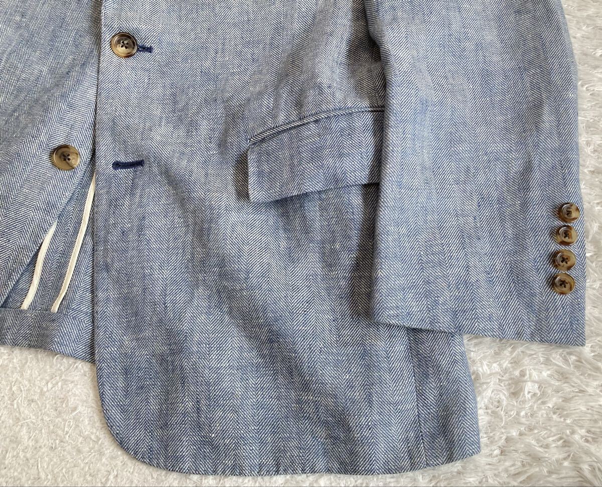 ブルックスブラザーズ 1818「BAIRD McNUTT」アイリッシュリネン 100% ヘリンボーン 2B ジャケット M~L位 39S ブルー 麻 Regent 春夏_画像9