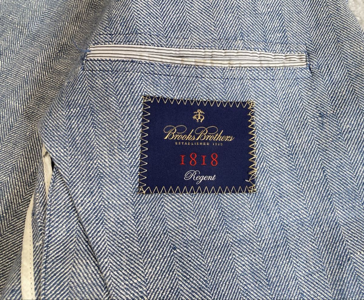 ブルックスブラザーズ 1818「BAIRD McNUTT」アイリッシュリネン 100% ヘリンボーン 2B ジャケット M~L位 39S ブルー 麻 Regent 春夏_画像5