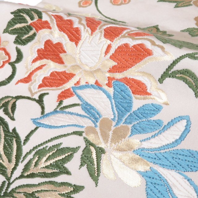 特選 袋帯 中古 リサイクル 正絹 フォーマル 仕立て上がり 六通 能裳唐花文様 箔糸 オフホワイト 多色 金 きもの北條 A1278-16_画像3