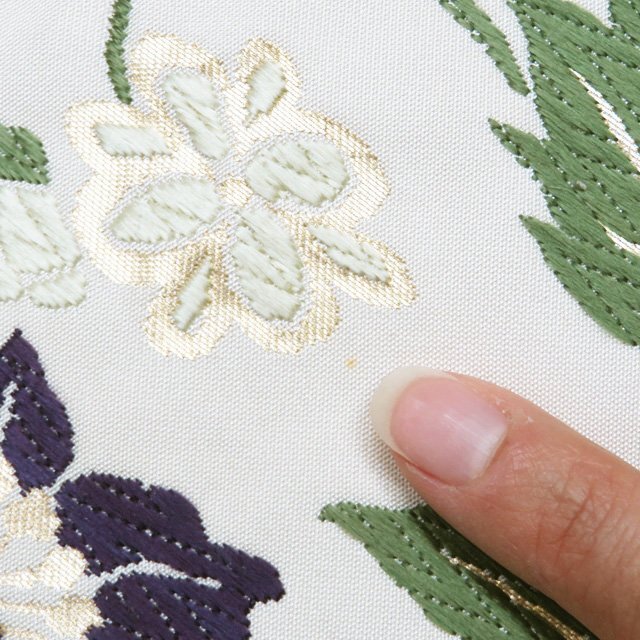 特選 袋帯 中古 リサイクル 正絹 フォーマル 仕立て上がり 六通 能裳唐花文様 箔糸 オフホワイト 多色 金 きもの北條 A1278-16_画像6