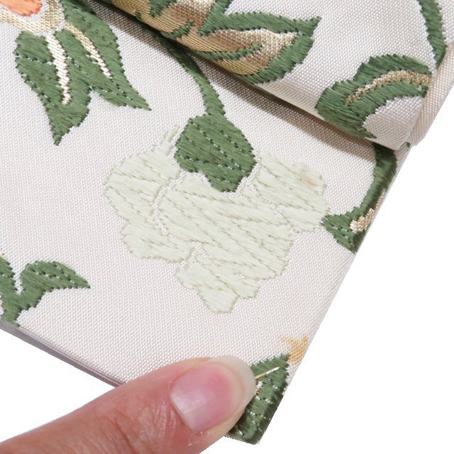 特選 袋帯 中古 リサイクル 正絹 フォーマル 仕立て上がり 六通 能裳唐花文様 箔糸 オフホワイト 多色 金 きもの北條 A1278-16_画像7