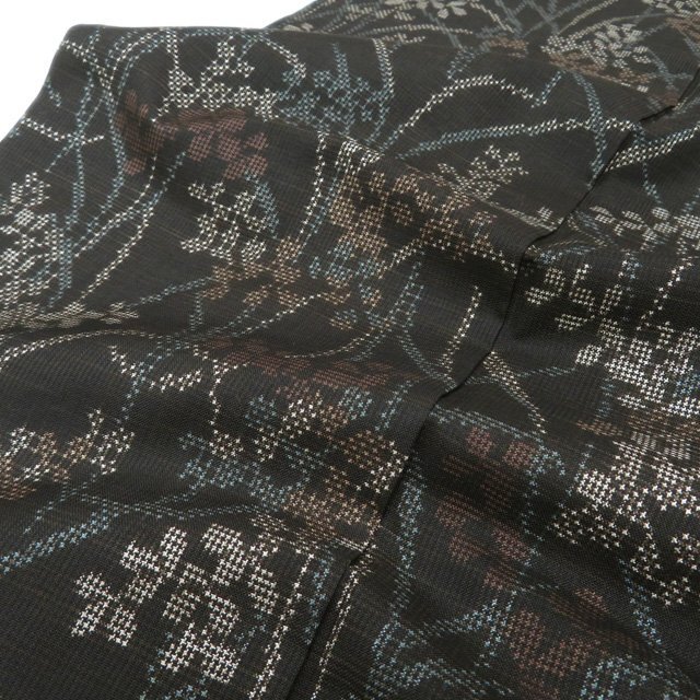 大島紬 着物 中古 正絹 袷 カジュアル 花模様 黒茶色 多色 身丈160cm 裄66cm M きもの北條 A1282-6_画像7