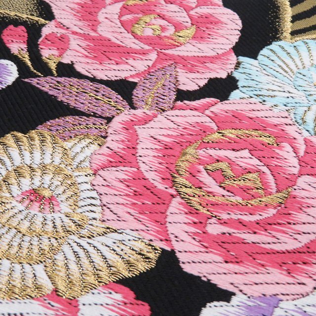 ★きもの北條★ 振袖用　花模様　薔薇　流水　箔糸　六通　仕立て上がり　中古　正絹　袋帯　T807-3_画像2