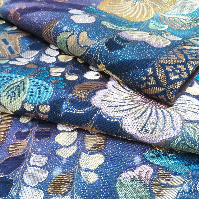 ★きもの北條★ 振袖用　花模様　辻が花　箔糸　六通　金通し　仕立て上がり　中古　正絹　袋帯　T807-2_画像7