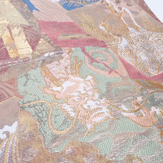 ★きもの北條★ 不老不死月兎伝説　兎文　波文　花車　箔糸　仕立て上がり　中古　正絹　袋帯　T807-8_画像7