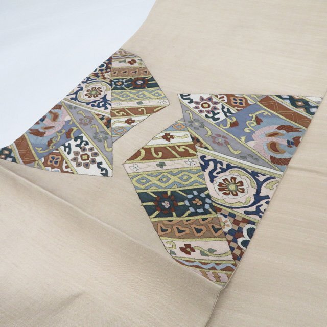 ★きもの北條★ 明綴れ　花鳥の図　箔糸　お太鼓柄　仕立て上がり　中古　正絹　袋帯　T807-13_画像6