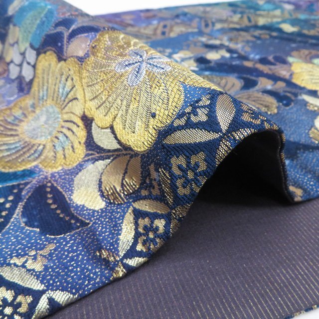 ★きもの北條★ 振袖用　花模様　辻が花　箔糸　六通　金通し　仕立て上がり　中古　正絹　袋帯　T807-2_画像6