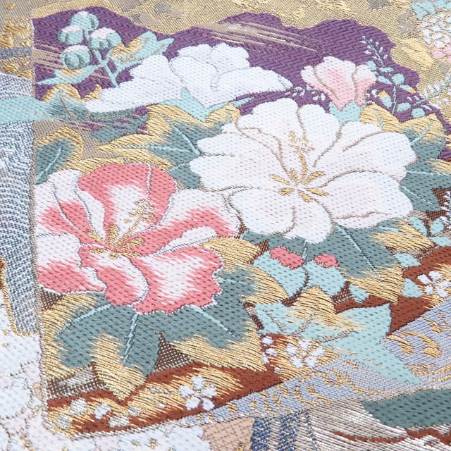 ★きもの北條★ 不老不死月兎伝説　兎文　波文　花車　箔糸　仕立て上がり　中古　正絹　袋帯　T807-8_画像4