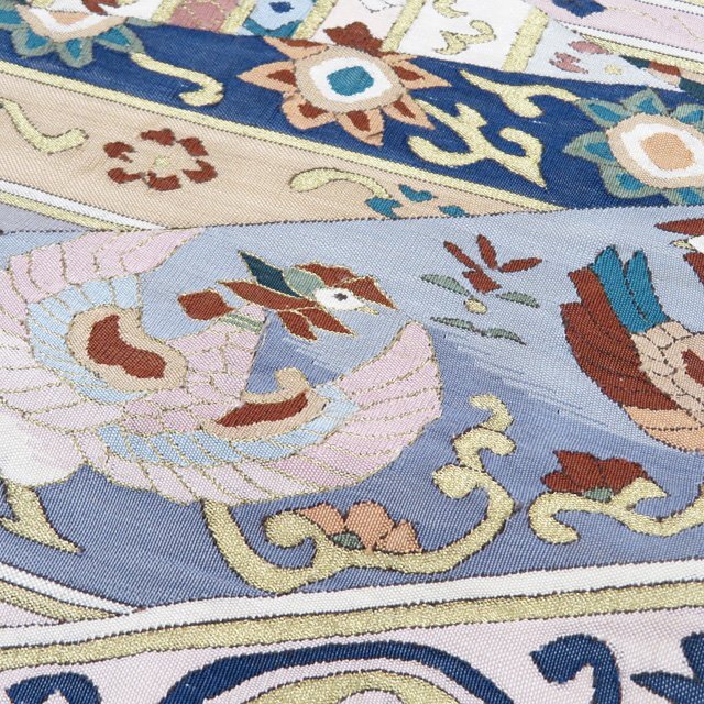 ★きもの北條★ 明綴れ　花鳥の図　箔糸　お太鼓柄　仕立て上がり　中古　正絹　袋帯　T807-13_画像3