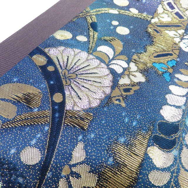 ★きもの北條★ 振袖用　花模様　辻が花　箔糸　六通　金通し　仕立て上がり　中古　正絹　袋帯　T807-2_画像4