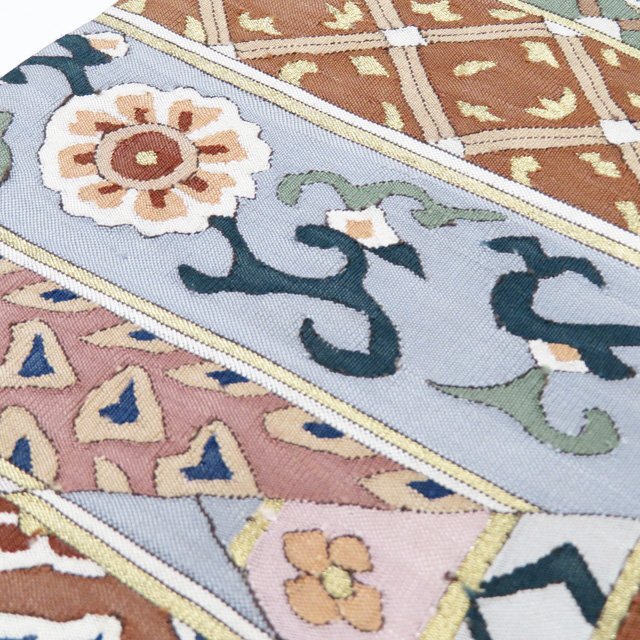 ★きもの北條★ 明綴れ　花鳥の図　箔糸　お太鼓柄　仕立て上がり　中古　正絹　袋帯　T807-13_画像4