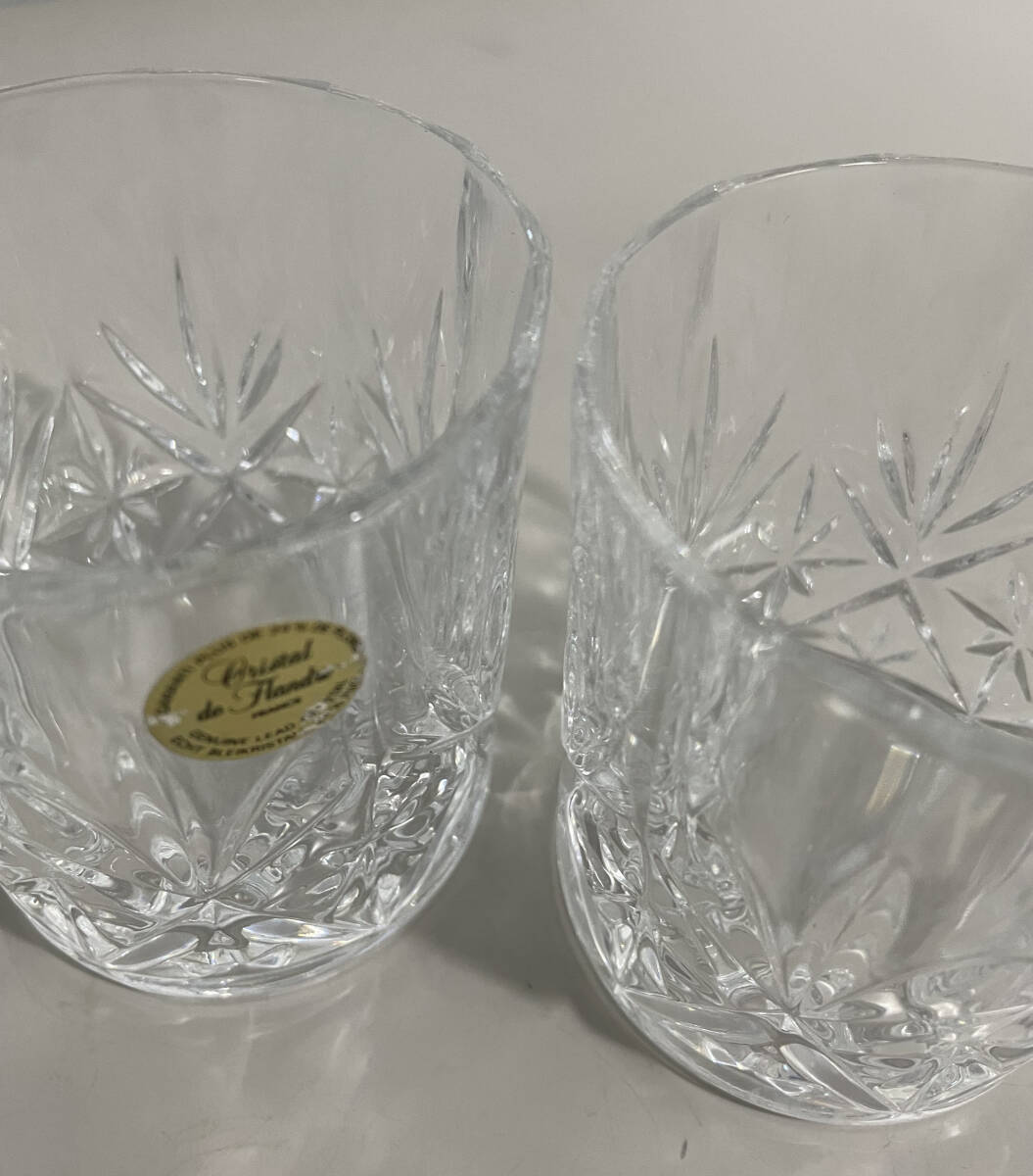 【フランス制?24％Pb】Cristal de Flandre クリスタル ロックグラス 2客セット｜カットグラス｜H約9.5cm
