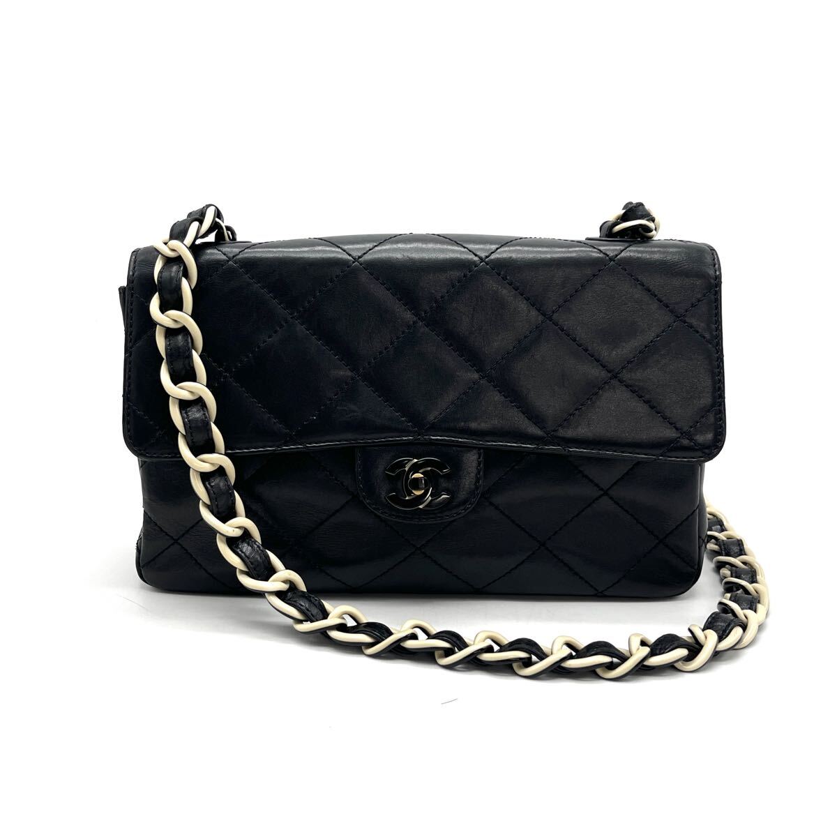 1円 良品 CHANEL シャネル マトラッセ ターンロック ココマーク レザー プラ チェーン ショルダー バッグ eH08143A_画像1