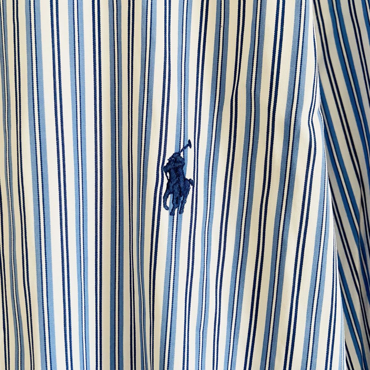 【90s'ポロバイラルフローレン】ポニー刺繍 長袖 ストライプシャツ/16/41表記/水色白紺/衝撃プライス!ヴィンテージフリーク待望★C40_画像3