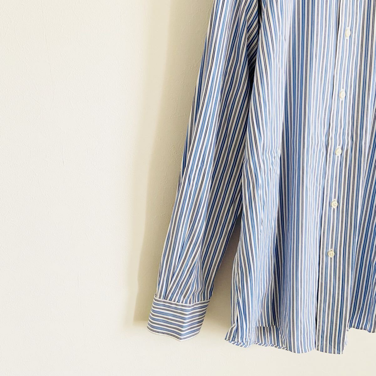 【90s'ポロバイラルフローレン】ポニー刺繍 長袖 ストライプシャツ/16/41表記/水色白紺/衝撃プライス!ヴィンテージフリーク待望★C40_画像4