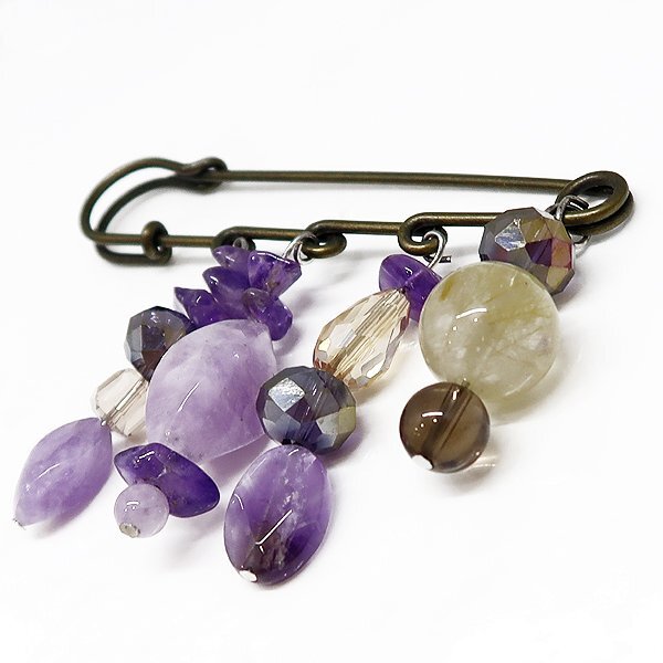 DKG★送料無料 BVA543★ 安全ピン ルチルクォーツ アメジスト ブローチ 安全ピンブローチ_画像2