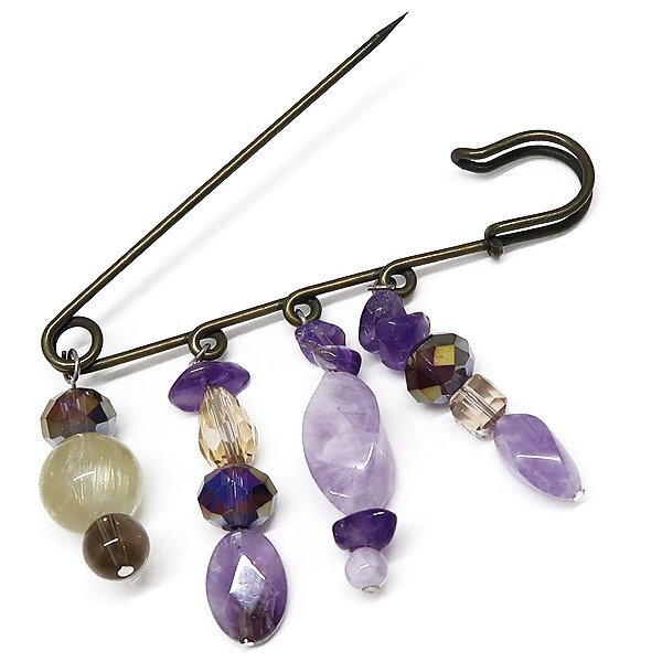 DKG★送料無料 BVA543★ 安全ピン ルチルクォーツ アメジスト ブローチ 安全ピンブローチ_画像3