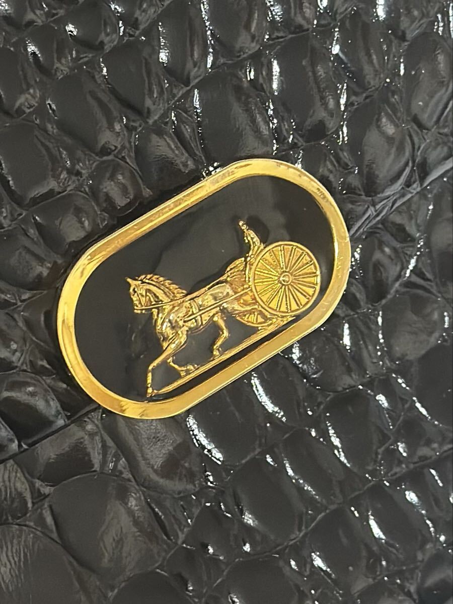 希少 格安 CELINE セリーヌ 2way ハンドバッグ クロコ 型押し 馬車金具 ブラック レディース ヴィンテージ オールドセリーヌ 現状品_画像4