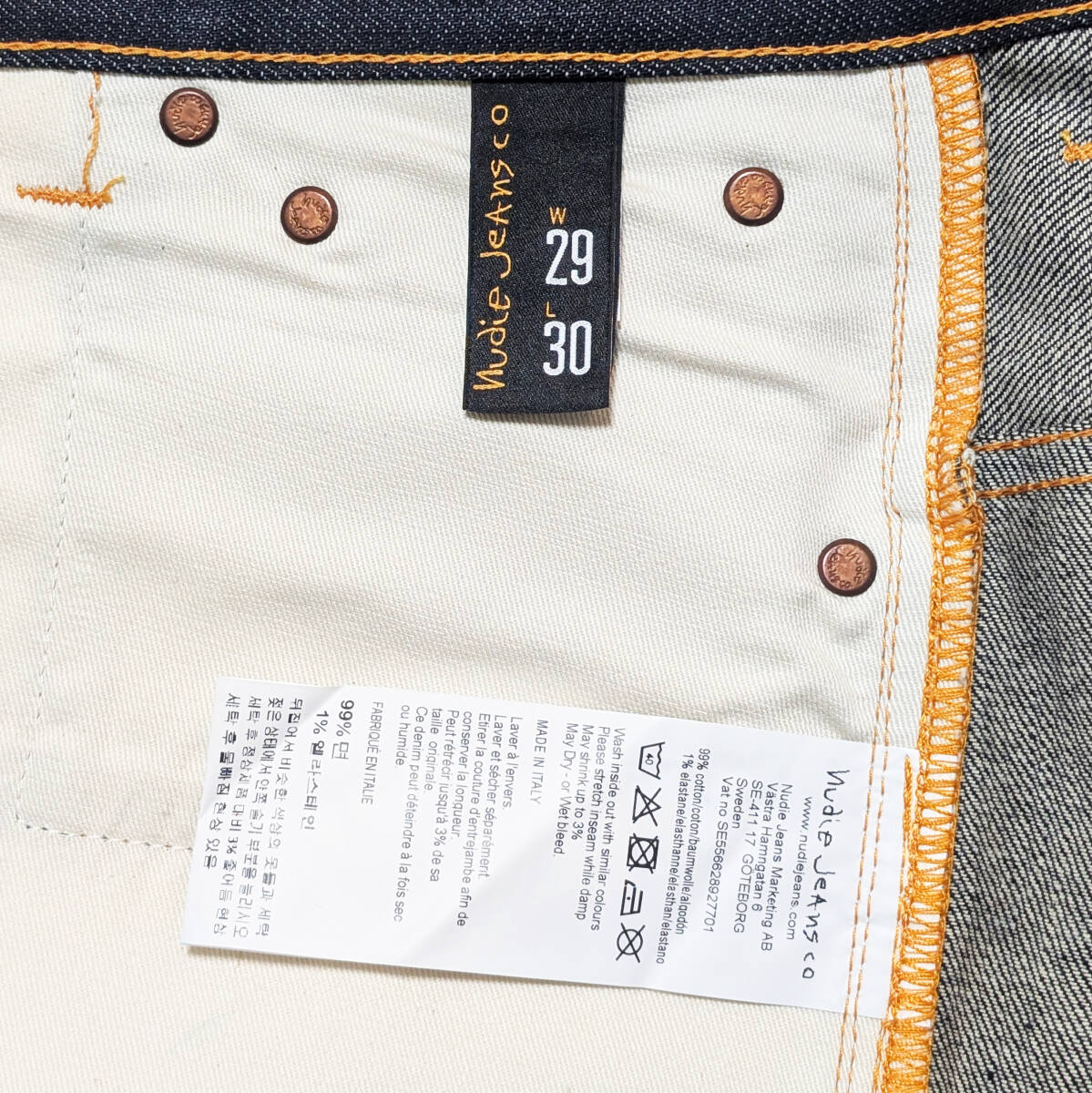 新品未使用 Nudie Jeans THIN FINN DRY ORANGE SELVAGE 赤耳モデル W29 L30 ストレッチデニムパンツヌーディージーンズデニムジーンズ_画像6