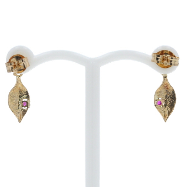 K18YG イエローゴールド ピアス ルビー 一粒 リーフ 葉 ボタニカル スイング デザイン【新品仕上済】【zz】【中古】_画像4