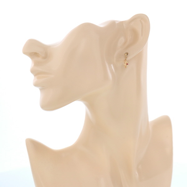 K18YG イエローゴールド ピアス ルビー 一粒 リーフ 葉 ボタニカル スイング デザイン【新品仕上済】【zz】【中古】_画像6