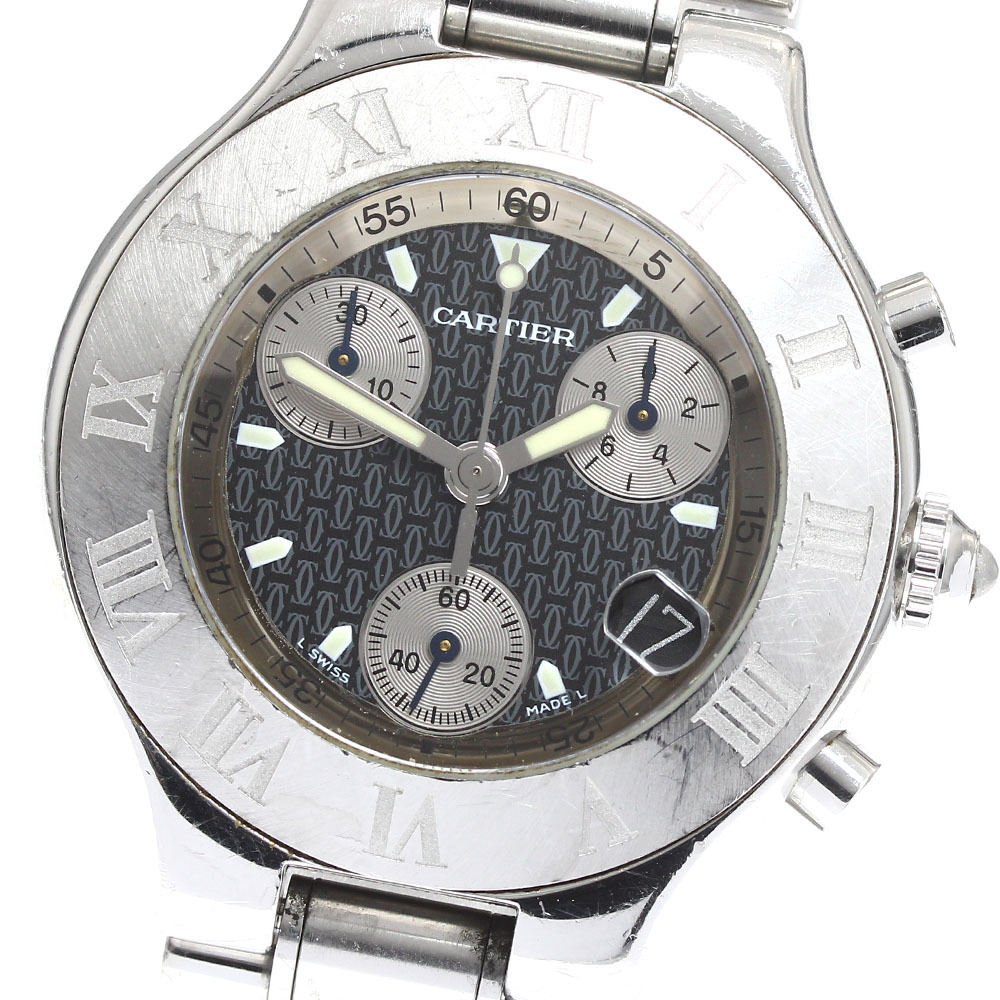 訳あり カルティエ CARTIER W10172T2 クロノスカフ デイト クォーツ メンズ _911915_画像1