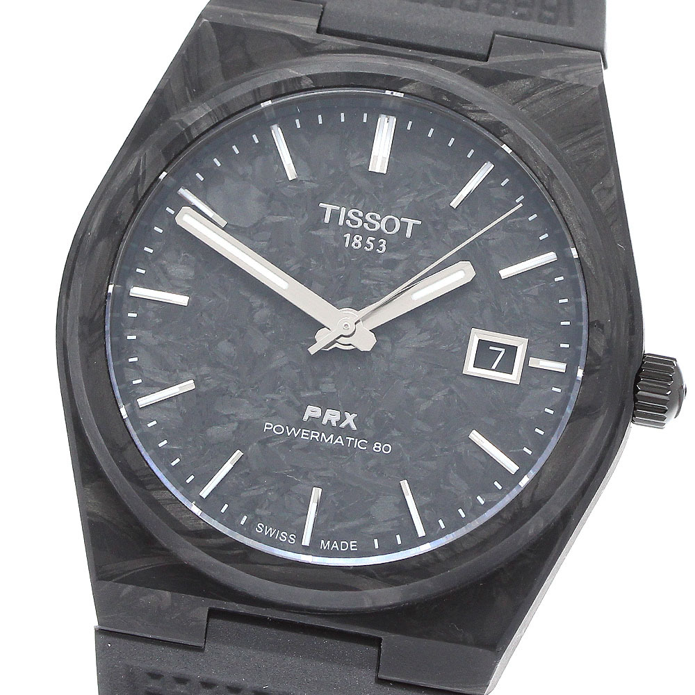 ティソ TISSOT T137.907.97.201.00 PRX パワーマティック80 カーボン デイト 自動巻き メンズ 極美品 内箱・保証書付き_914515