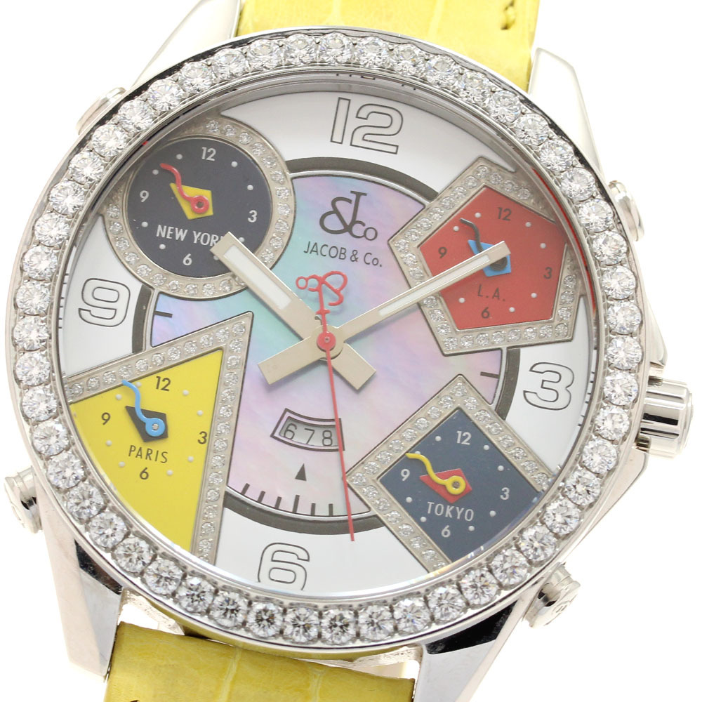 ジェイコブ JACOB&CO 5タイムゾーン ダイヤベゼル クォーツ メンズ 保証書付き_912046_画像1