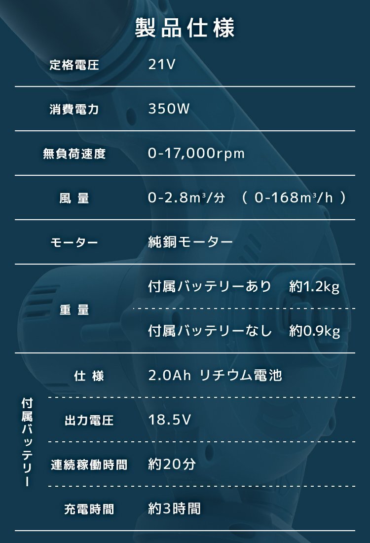 ブロワー 充電式 バキューム 充電式ブロワー バッテリー付 集塵機 小型 マキタ 互換 バッテリー 軽量 コードレス 電動 掃除機_画像7
