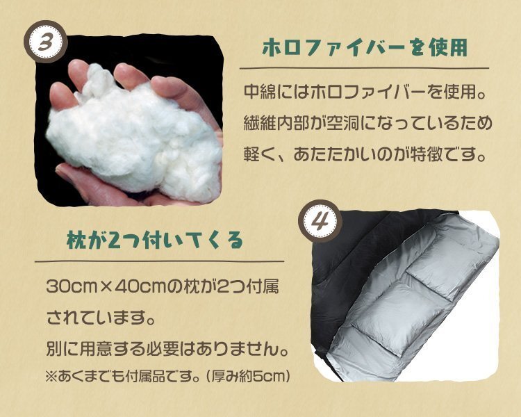 【數(shù)量限定セール】寢袋 2人用 -4℃車中泊 軽量 コンパクト 登山 キャンプ アウトドア 防災(zāi) 封筒型シュラフ ダブルサイズ ブラック 新品