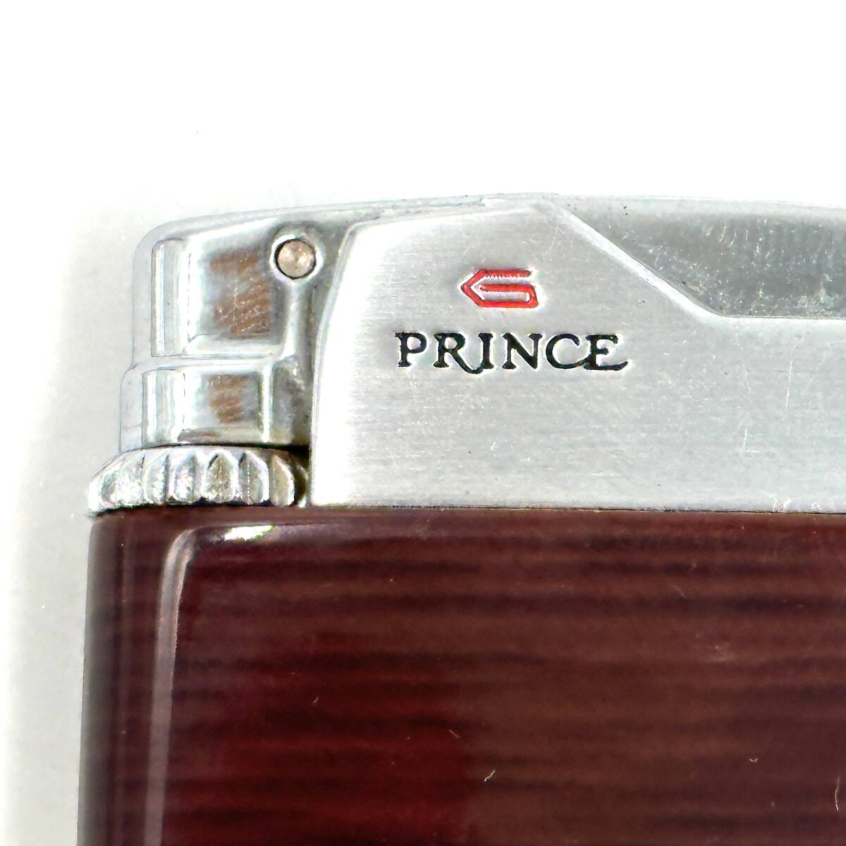 S 【1円スタート】 プリンス PRINCE ガスライター ミクロ88E プリンスアイ 昭和レトロ ヴィンテージ コレクター 木目調 シルバー色 喫煙具_画像7