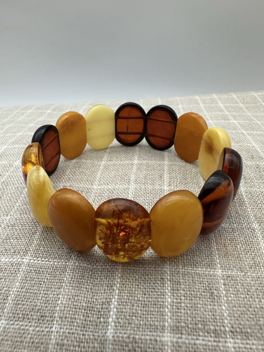 【天然】多彩琥珀 蜜蝋 ブレスレット ユニセックス ブレスレットフリーサイズ_画像1