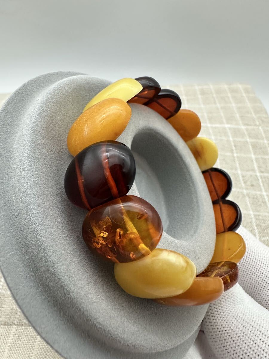 【天然】多彩琥珀 蜜蝋 ブレスレット ユニセックス ブレスレットフリーサイズ_画像3