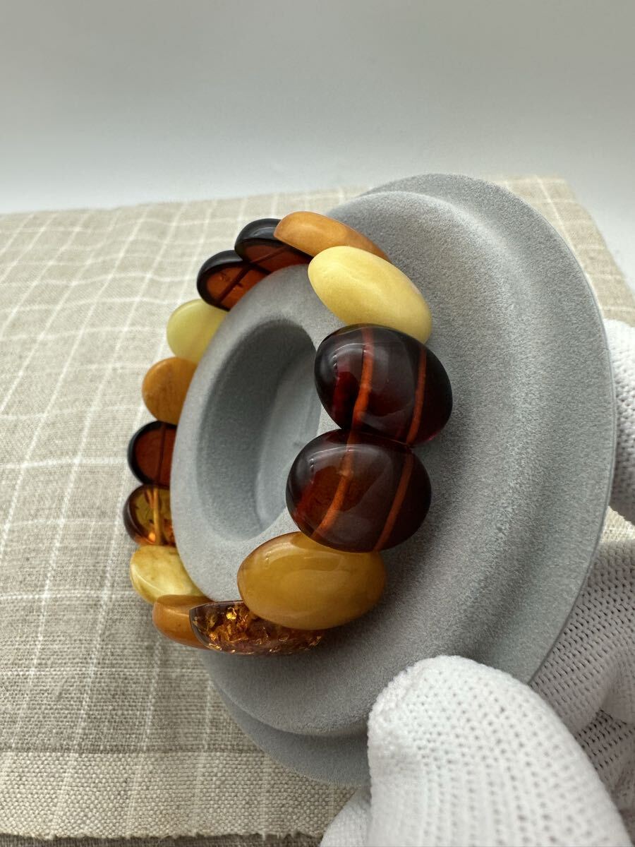 【天然】多彩琥珀 蜜蝋 ブレスレット ユニセックス ブレスレットフリーサイズ_画像4