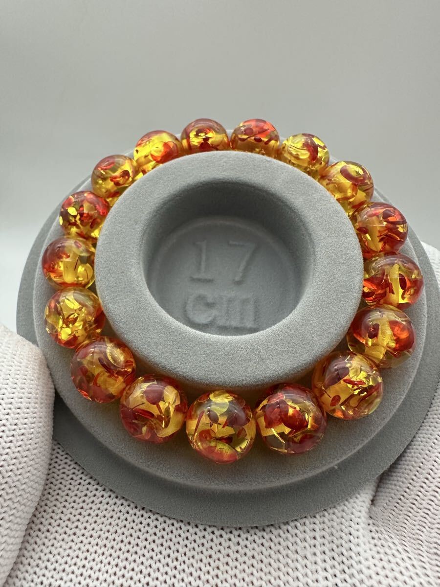 ☆天然☆ アンバー琥珀(花珀) ブレスレット パワーストーン ブレスレットフリーサイズ 美品 _画像2