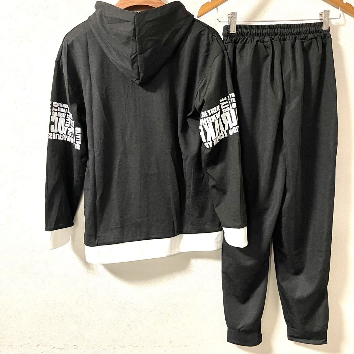 ジャージ上下 メンズ セットアップ ジャージ 部屋着 普段着 速乾 ブラック L_画像8