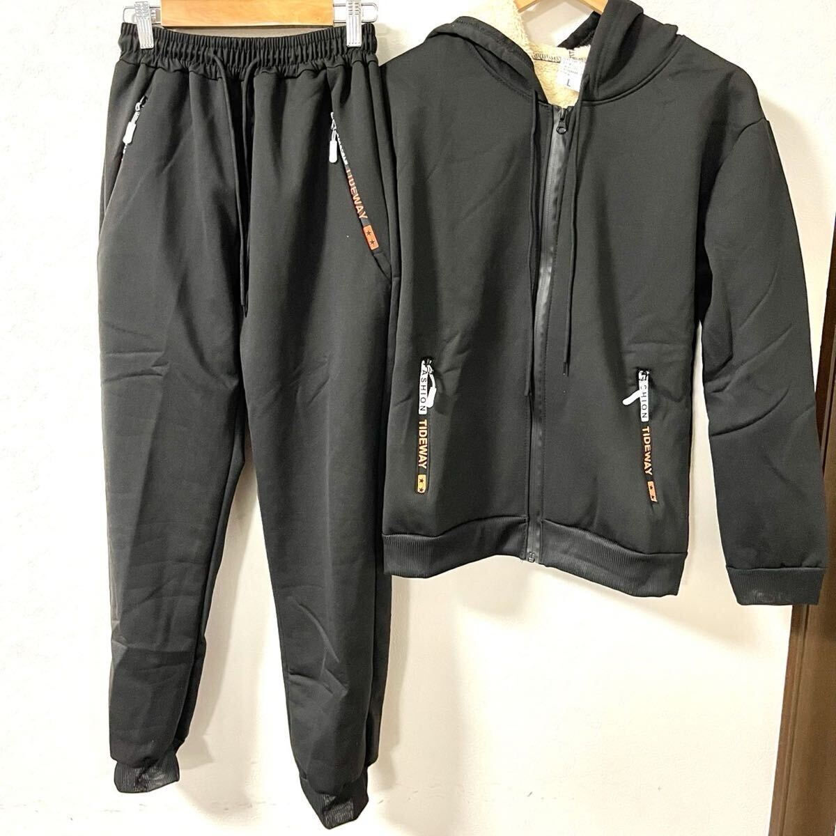 メンズ 裏起毛 裏ボア 上下セット ジャージ スウェット セットアップ ジップアップ パーカー フード付き 防寒 防風 M_画像6