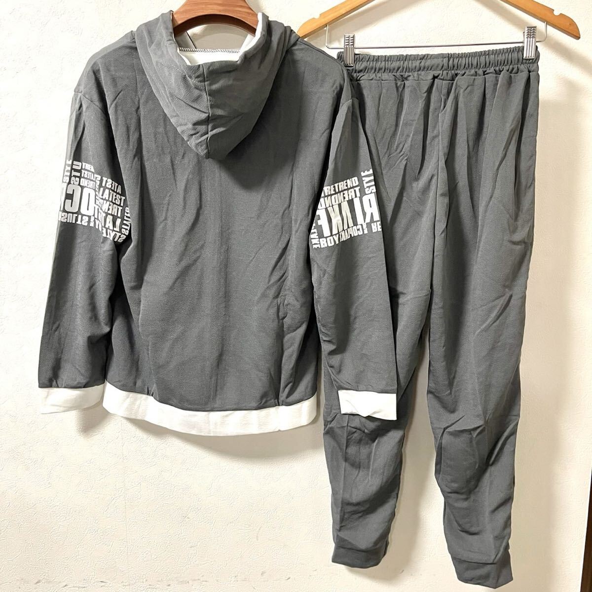 ジャージ上下 メンズ セットアップ ジャージ 部屋着 普段着 速乾 グレー L_画像8