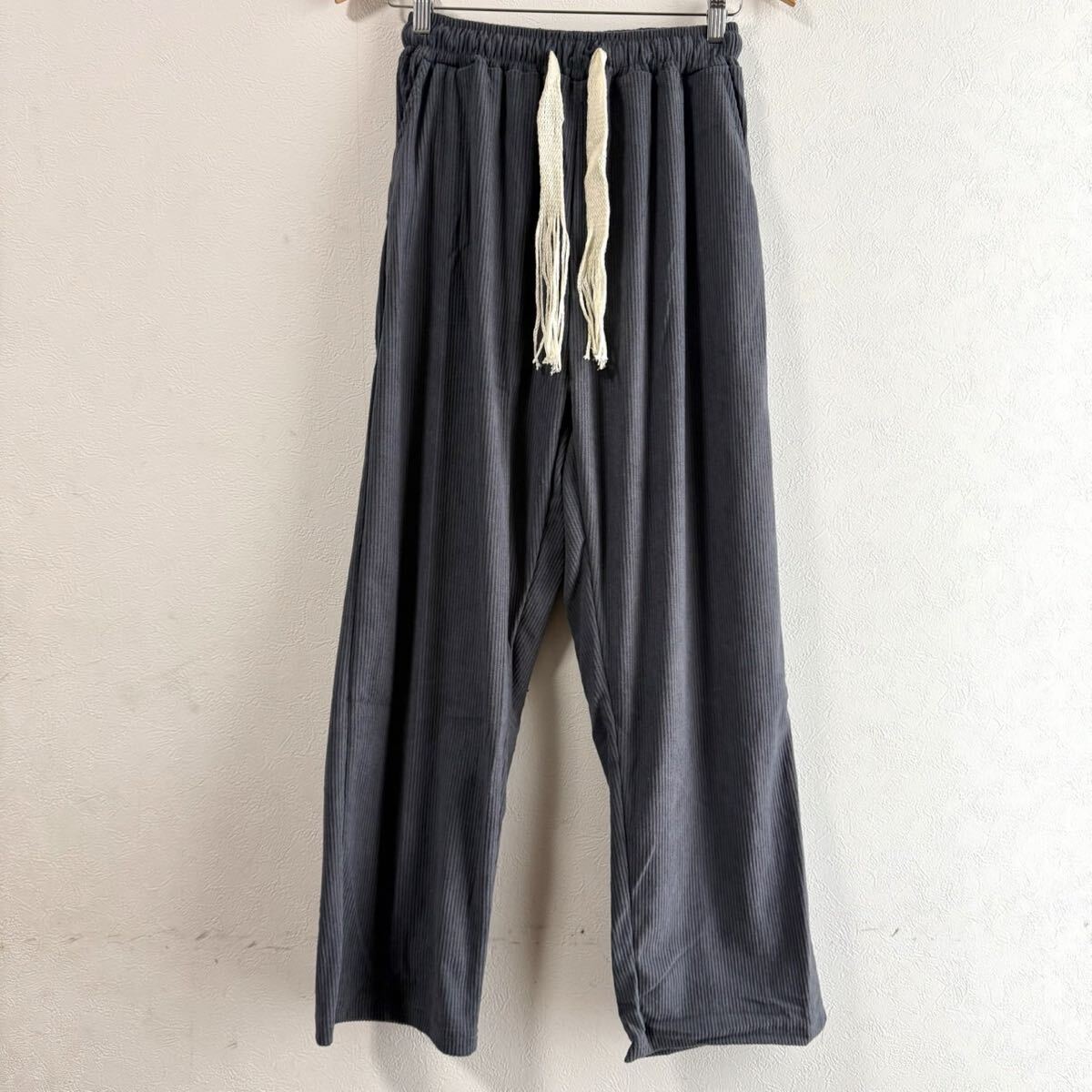 ワイドパンツ メンズ イージーパンツ リブ カジュアルパンツ ボトムス おしゃれ グレー XL_画像7
