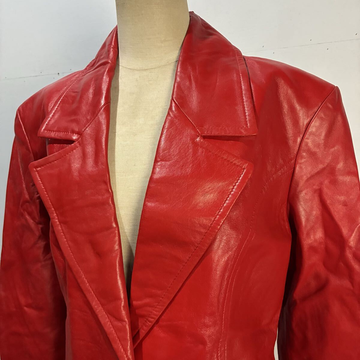 North Beach レザージャケット テーラードジャケット 本革 リアルレザー 赤色 2Bジャケット ブルゾン アウター 希少【送料一律/同梱可能】W_画像2