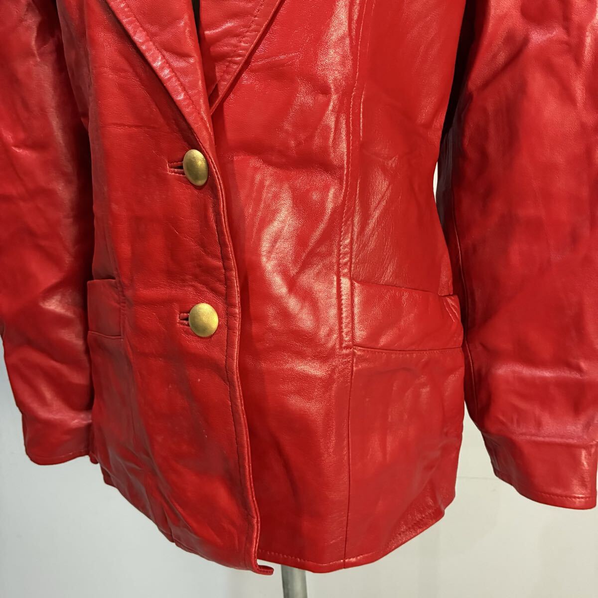 North Beach レザージャケット テーラードジャケット 本革 リアルレザー 赤色 2Bジャケット ブルゾン アウター 希少【送料一律/同梱可能】W_画像3