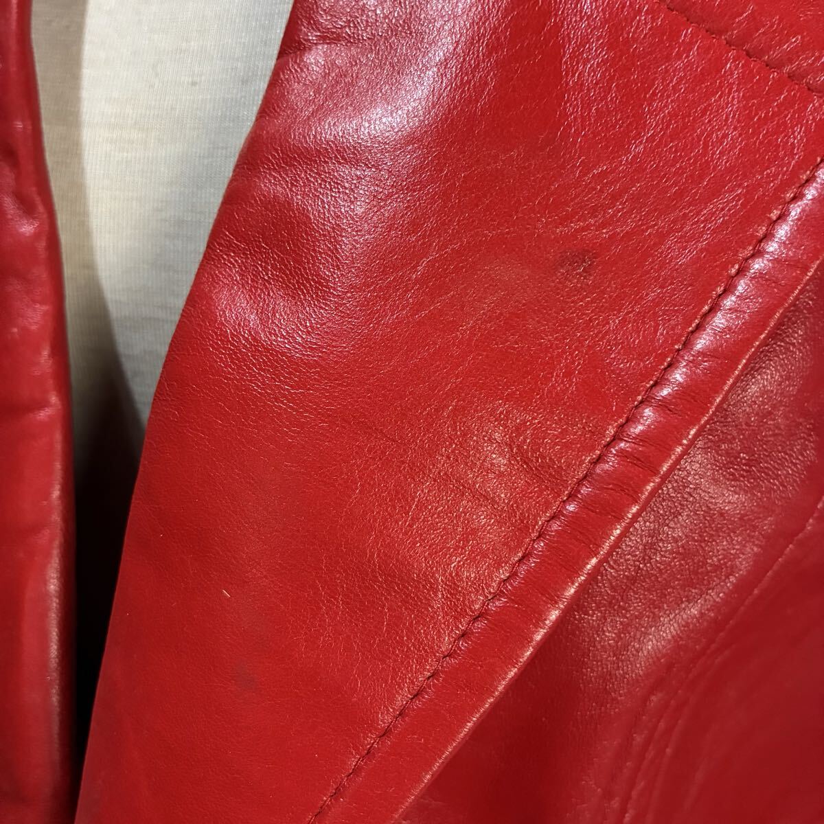 North Beach レザージャケット テーラードジャケット 本革 リアルレザー 赤色 2Bジャケット ブルゾン アウター 希少【送料一律/同梱可能】W_画像8